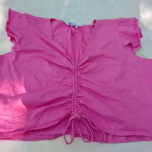 Celebrity Pink Ruched Front Crop Top 100% cotton